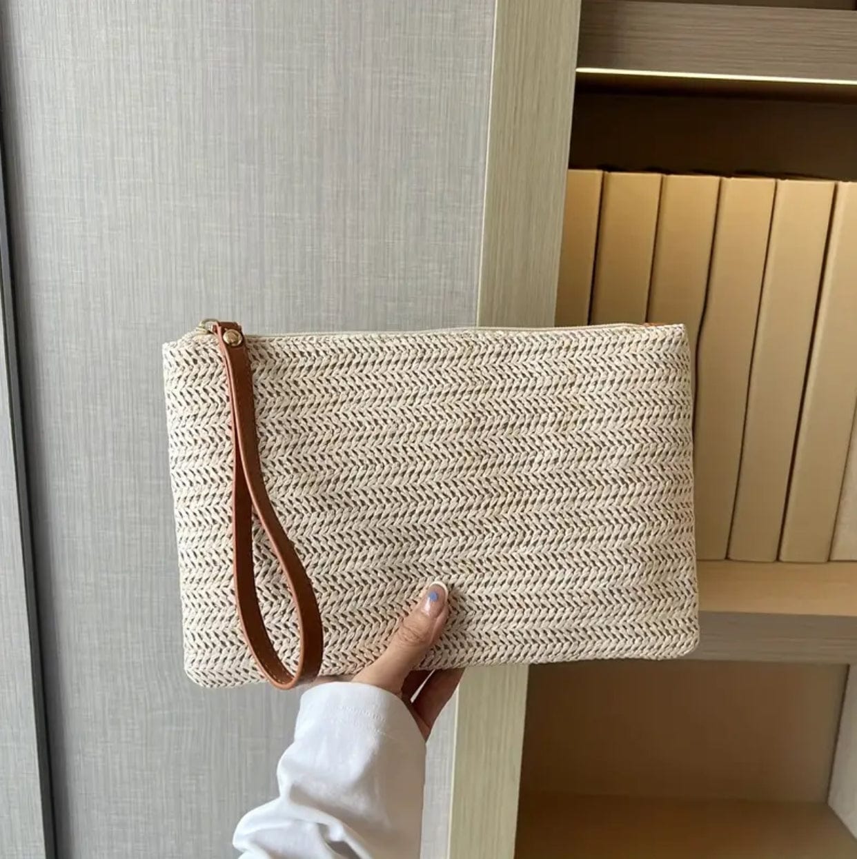 Straw Woven Clutch w/ Wrist Strap