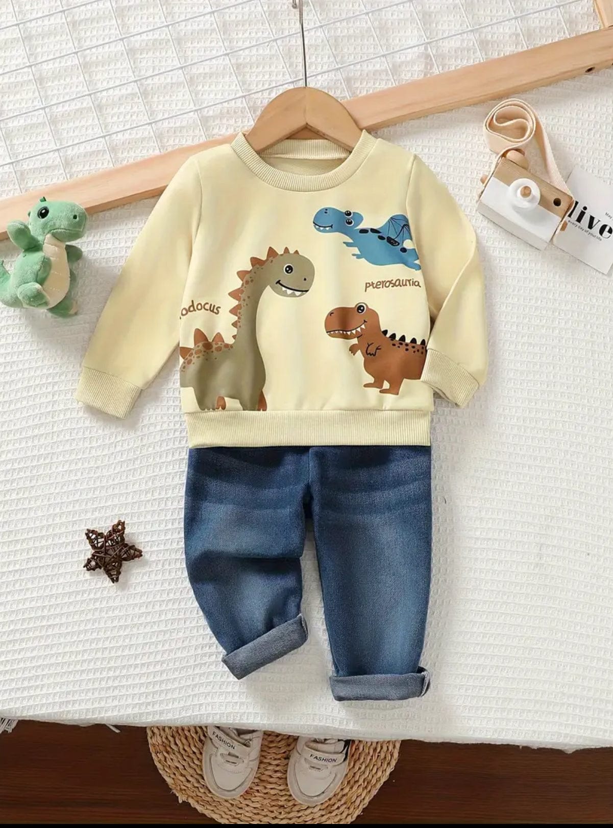 Dinosaur Print Sweatshirt and Jeans Set