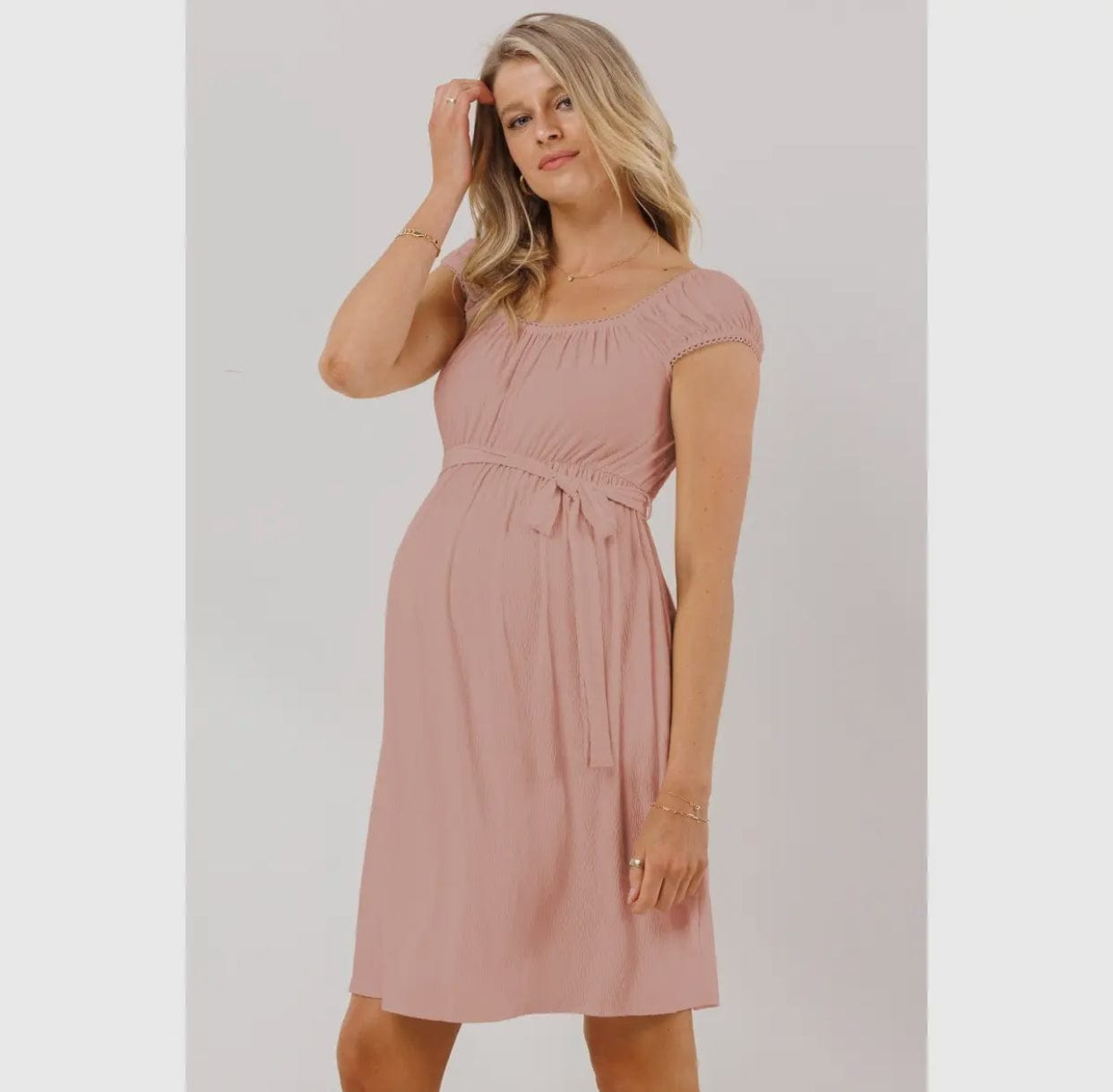Cap Sleeve Babydoll Maternity Dress with Pockets