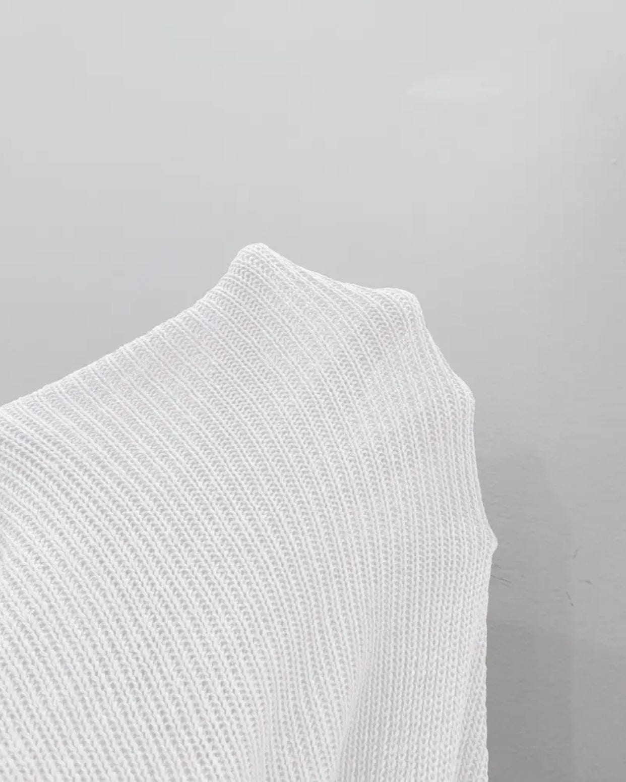 White asymmetry Casual V Neck Pullover Sweater