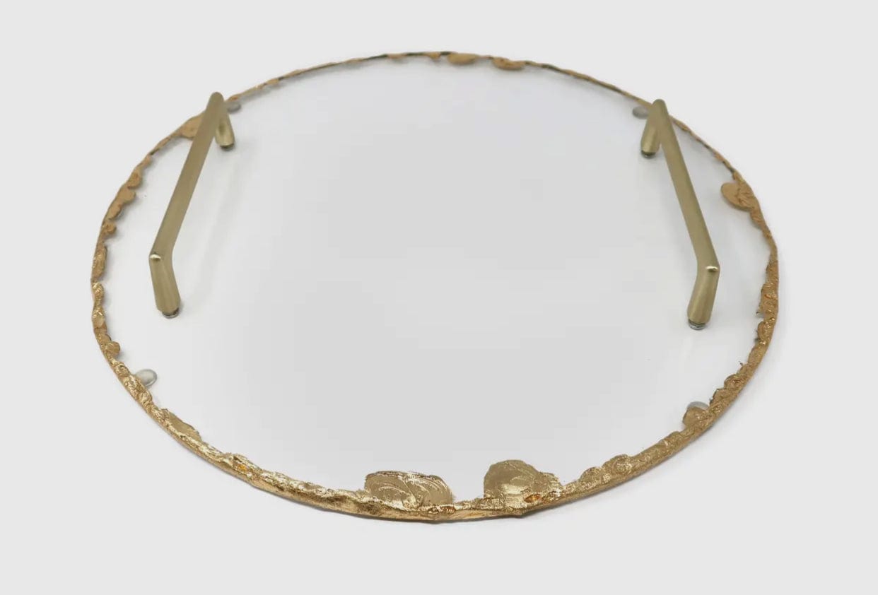 Round Glass Tray w/ Gold Rim and Handles