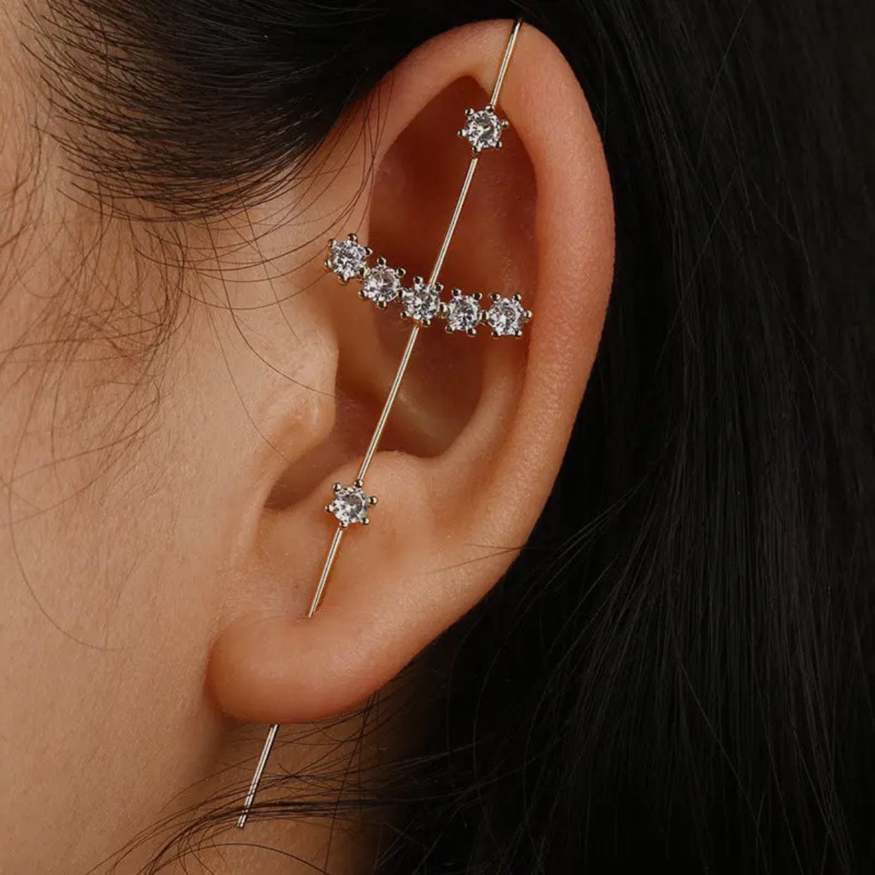 Rhodium Pull-Through Climber Crawler Earring w/ Swarovski Crystals