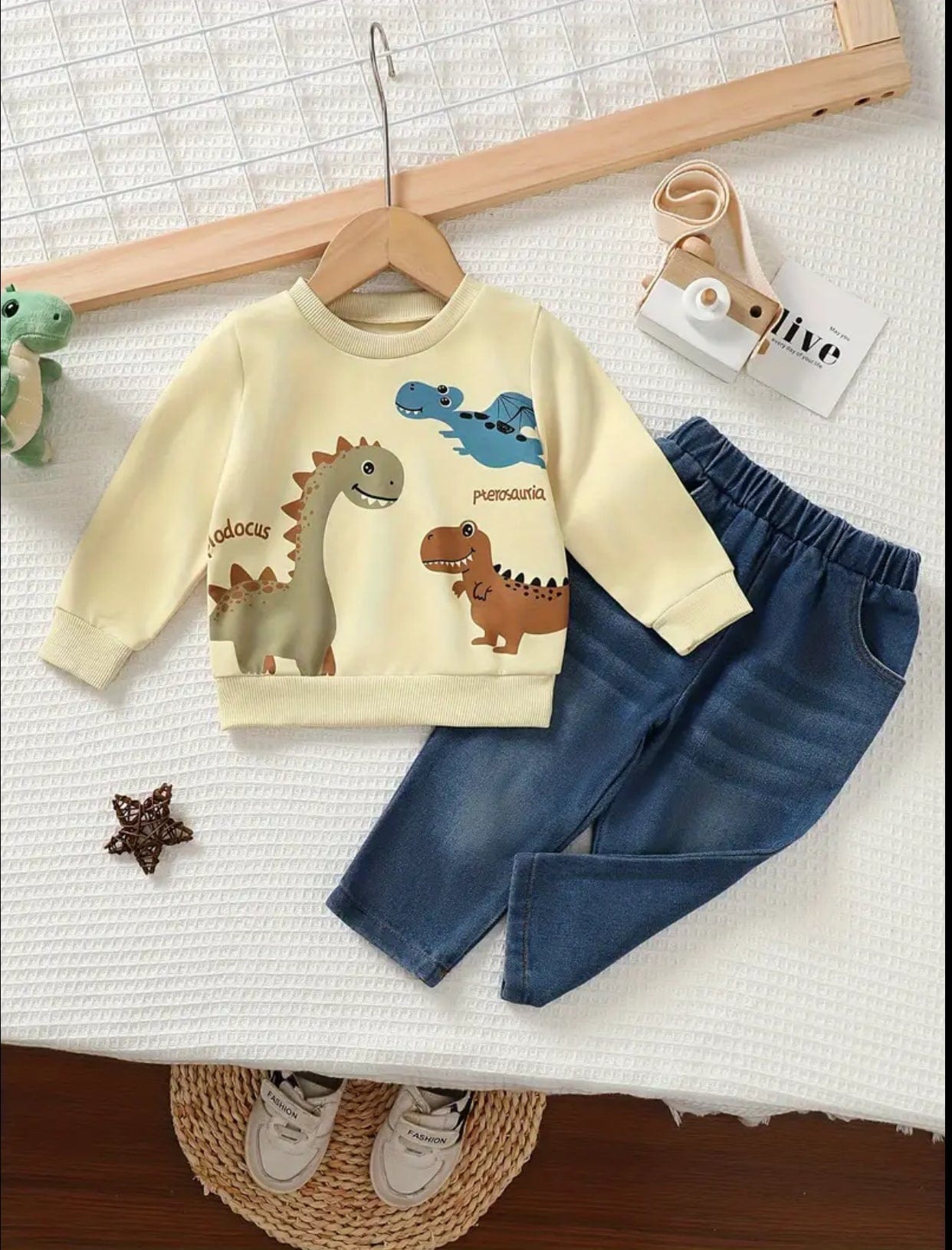 Dinosaur Print Sweatshirt and Jeans Set