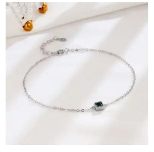 Sterling Silver/Green Stone Anklet
