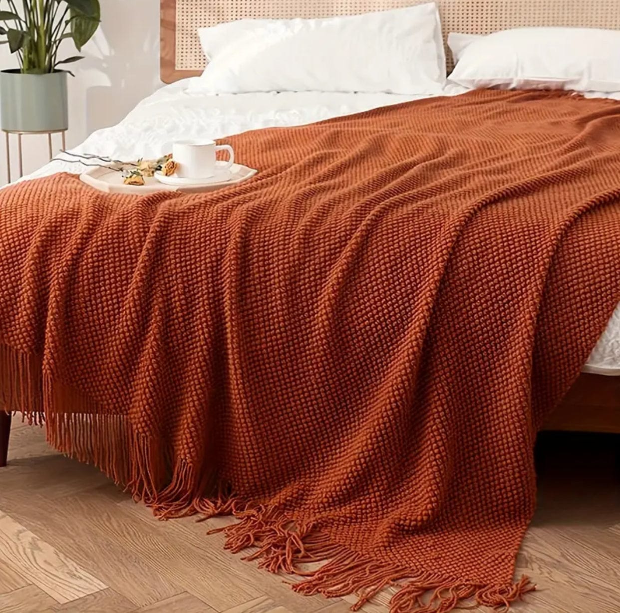 Orange Knitted Throw Blanket