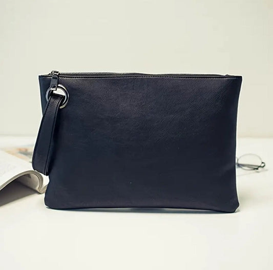 Trendy PU Leather Large Clutch w/Wrist Strap