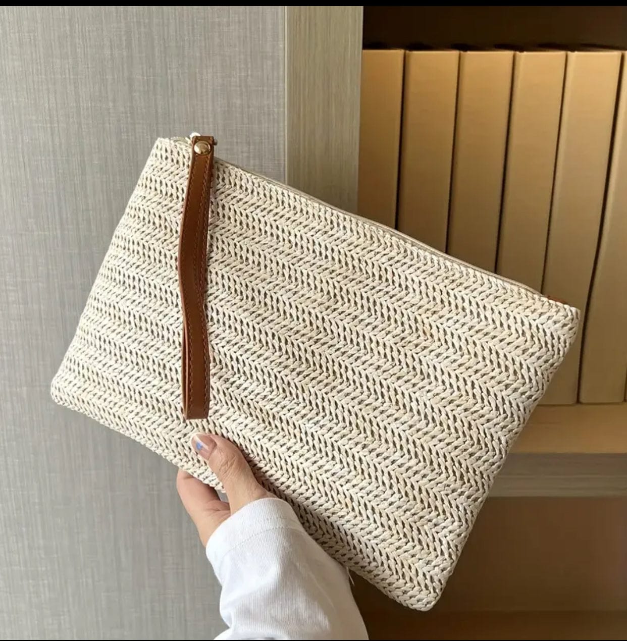 Straw Woven Clutch w/ Wrist Strap