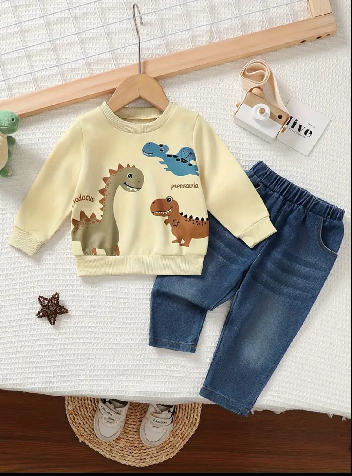 Dinosaur Print Sweatshirt and Jeans Set