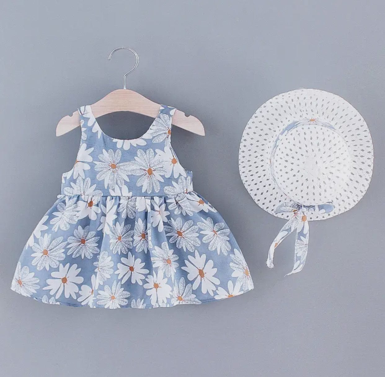 2pc Daisy Floral Tank Dress w/ Hat Set