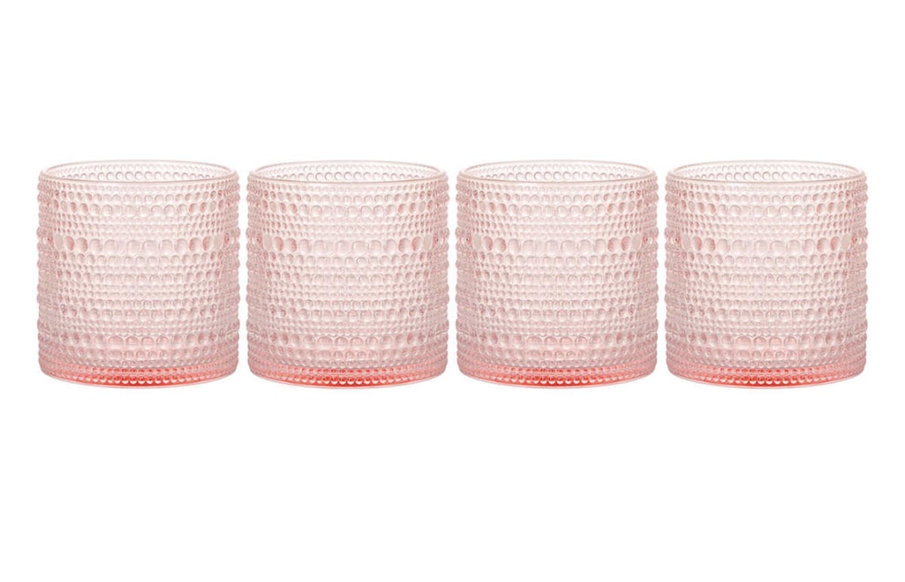 Pink Hobnail On the Rocks Glasses