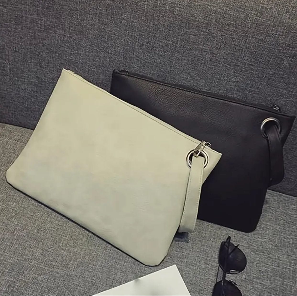 Trendy PU Leather Large Clutch w/Wrist Strap