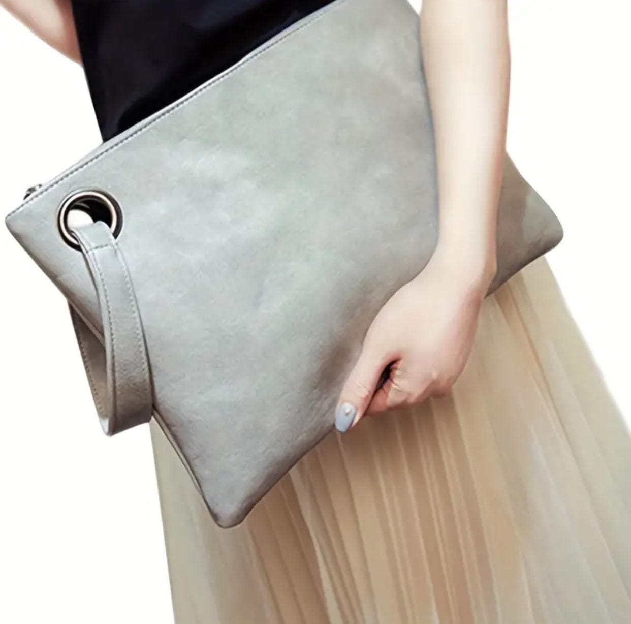 Trendy PU Leather Large Clutch w/Wrist Strap