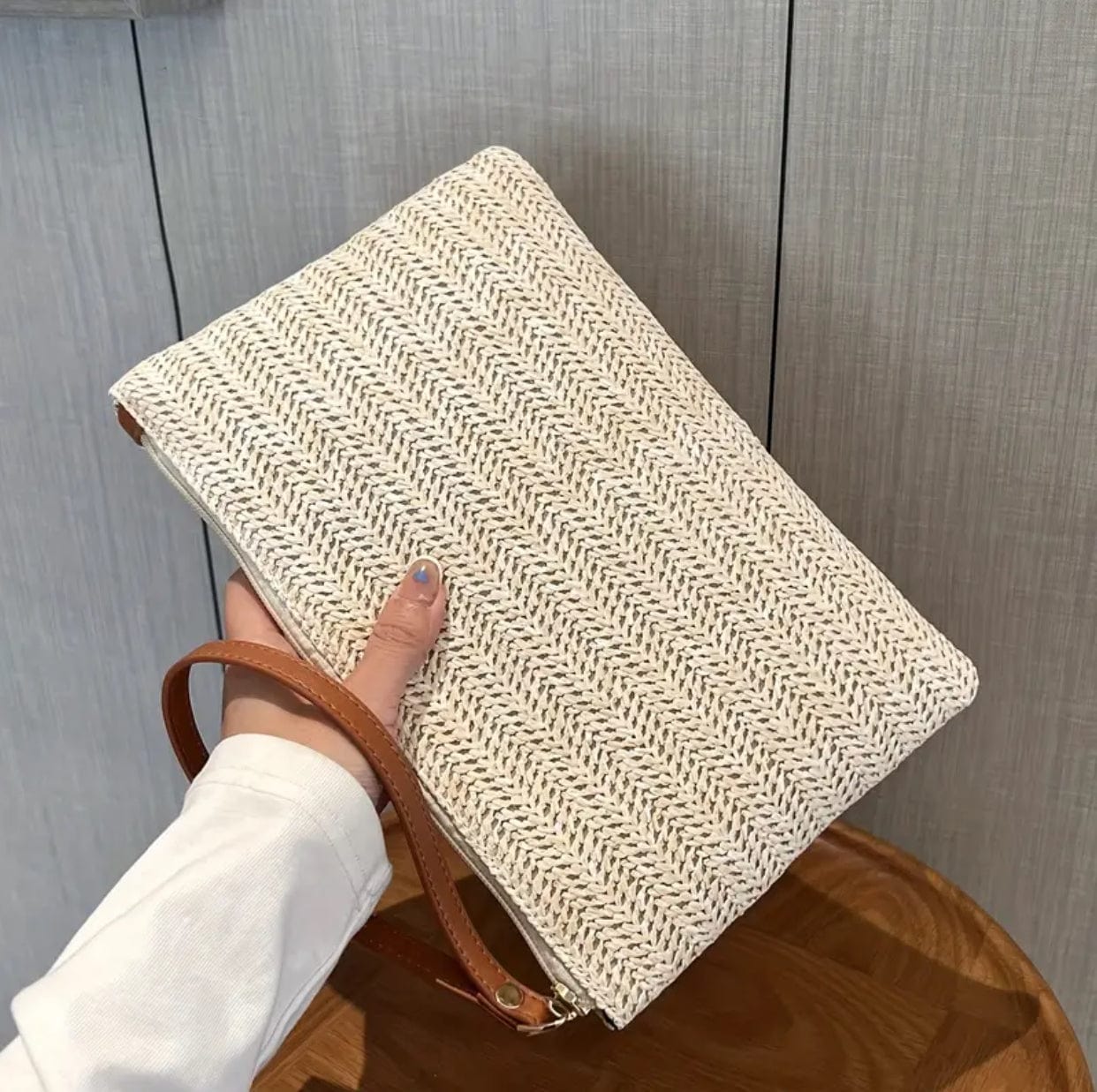 Straw Woven Clutch w/ Wrist Strap