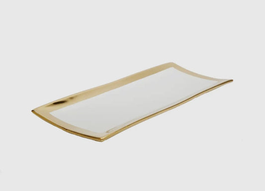 Gold Edged White Rectangular Tray