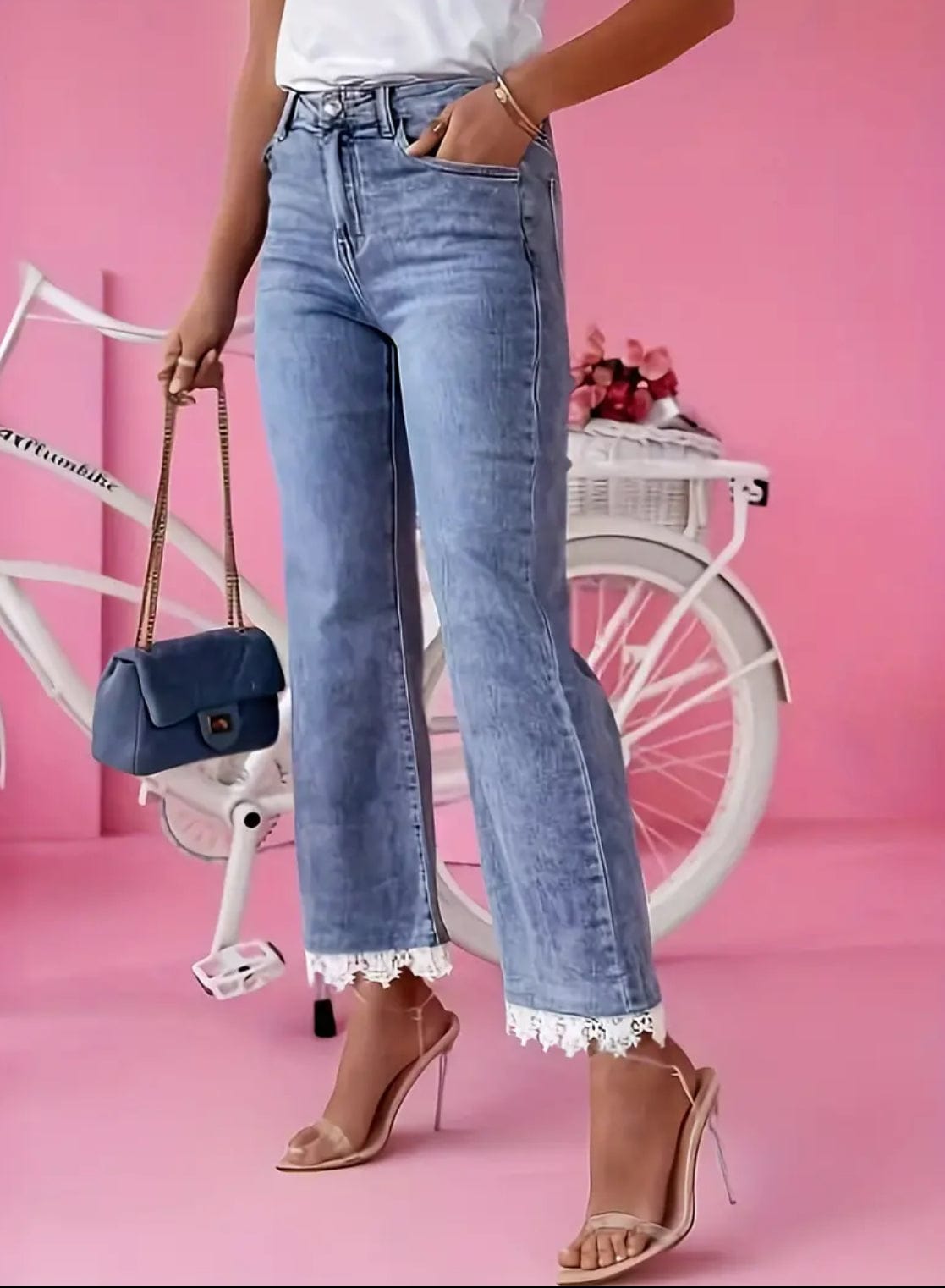 Stylish Lace-Trimmed Jeans