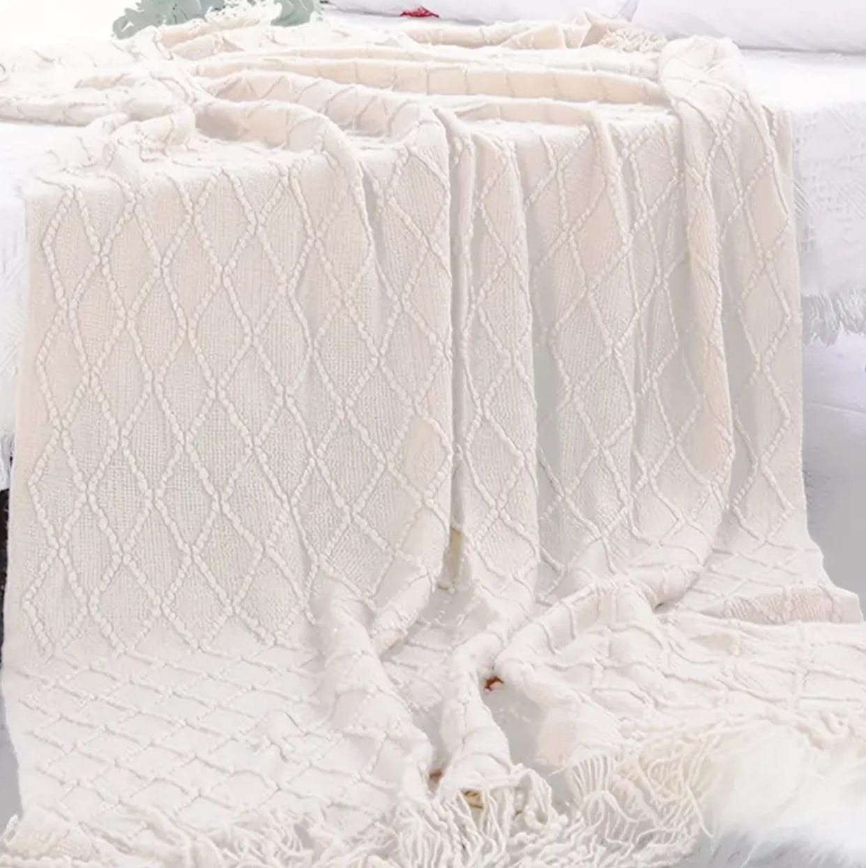 White Nordic Knitted Blanket