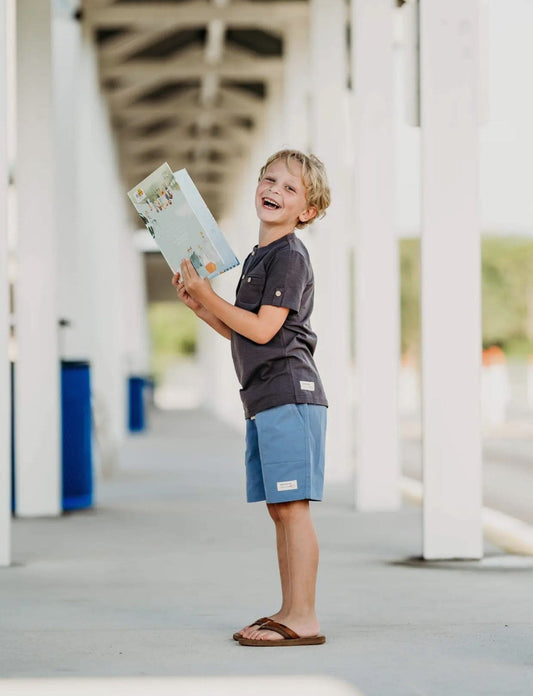 Boys Graphite Grey Tab Tee with Buttons - Sensory Friendly
