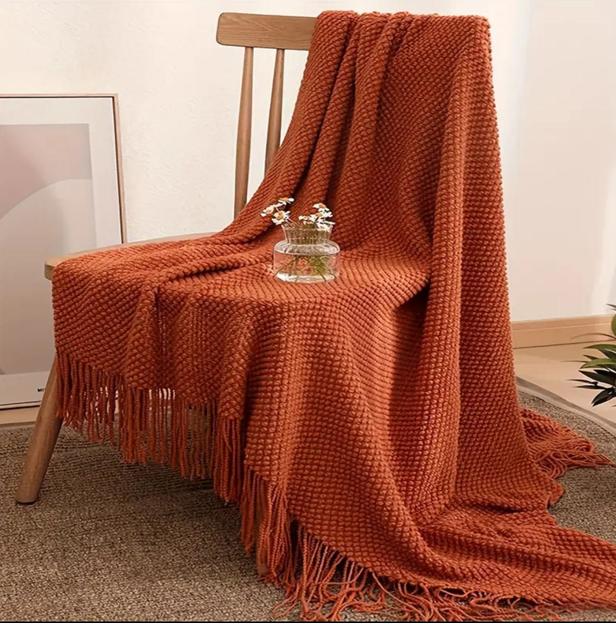 Orange Knitted Throw Blanket