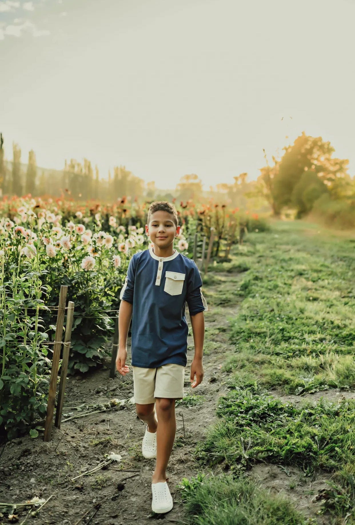 Boys Classic Navy Henley, Adjustable Sleeves w/ Pocket