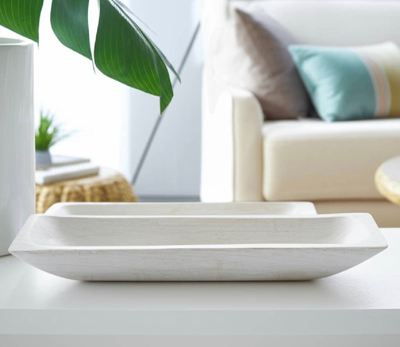 White 20in. Wooden Rectangular Coastal Trays