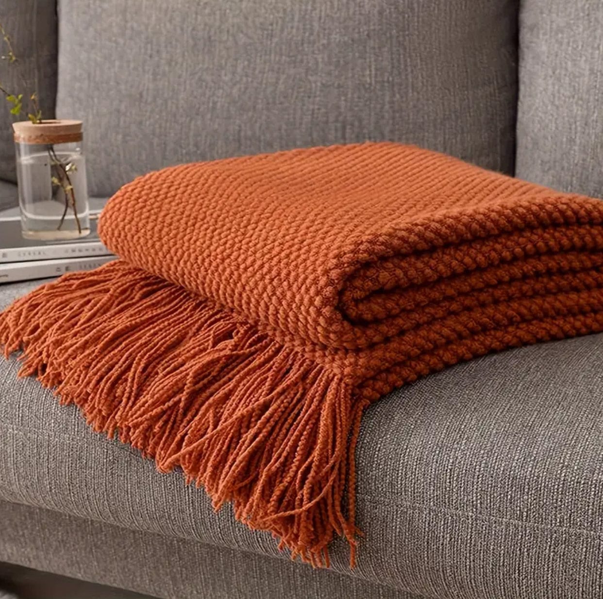 Orange Knitted Throw Blanket