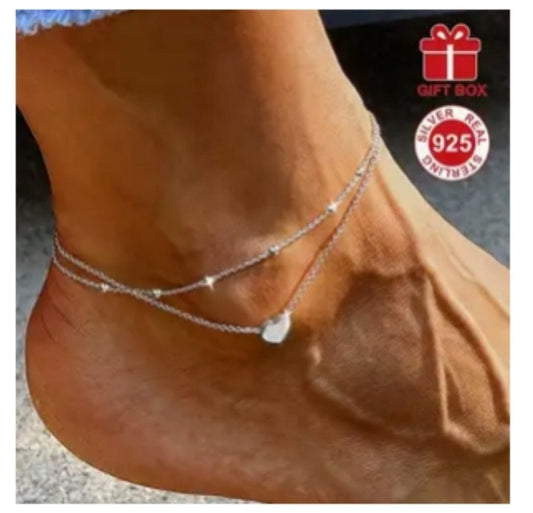 Double Chain w/ Silver Heart - Sterling Silver