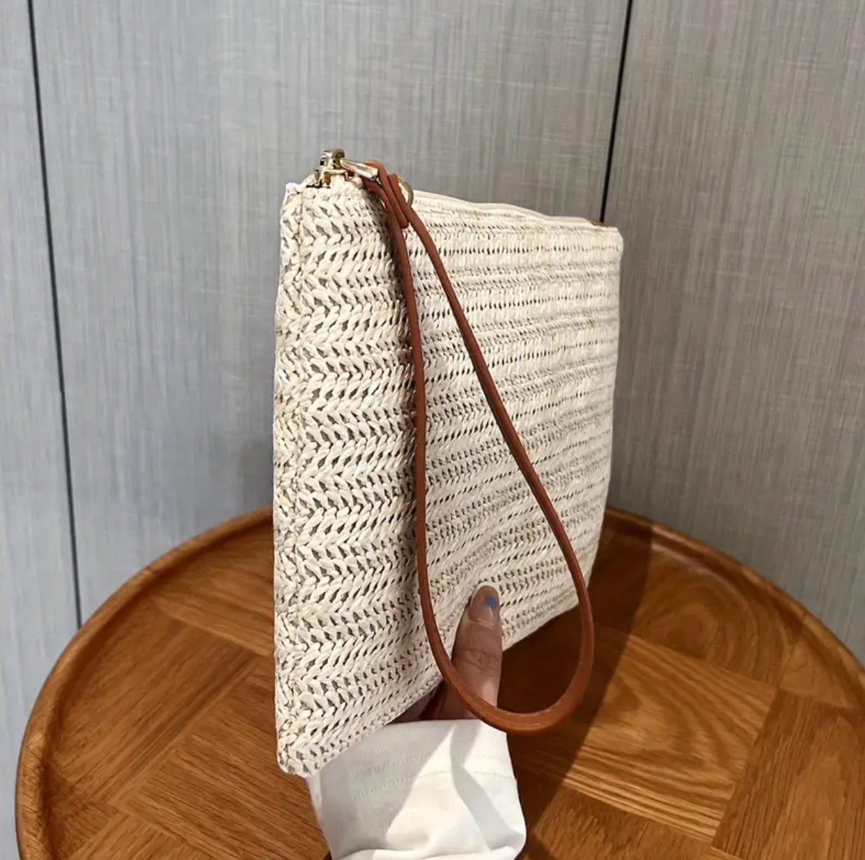 Straw Woven Clutch w/ Wrist Strap