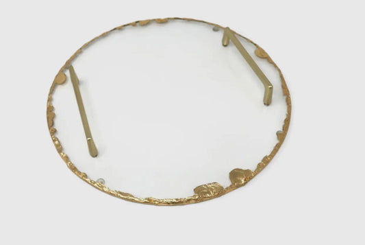 Round Glass Tray w/ Gold Rim and Handles