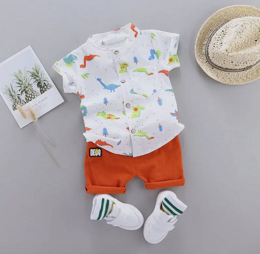 100% Cotton 2pc Dinosaur Print Short-Sleeve Set