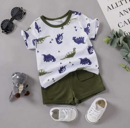 2pc All Over Dinosaur Tee & Shorts Set