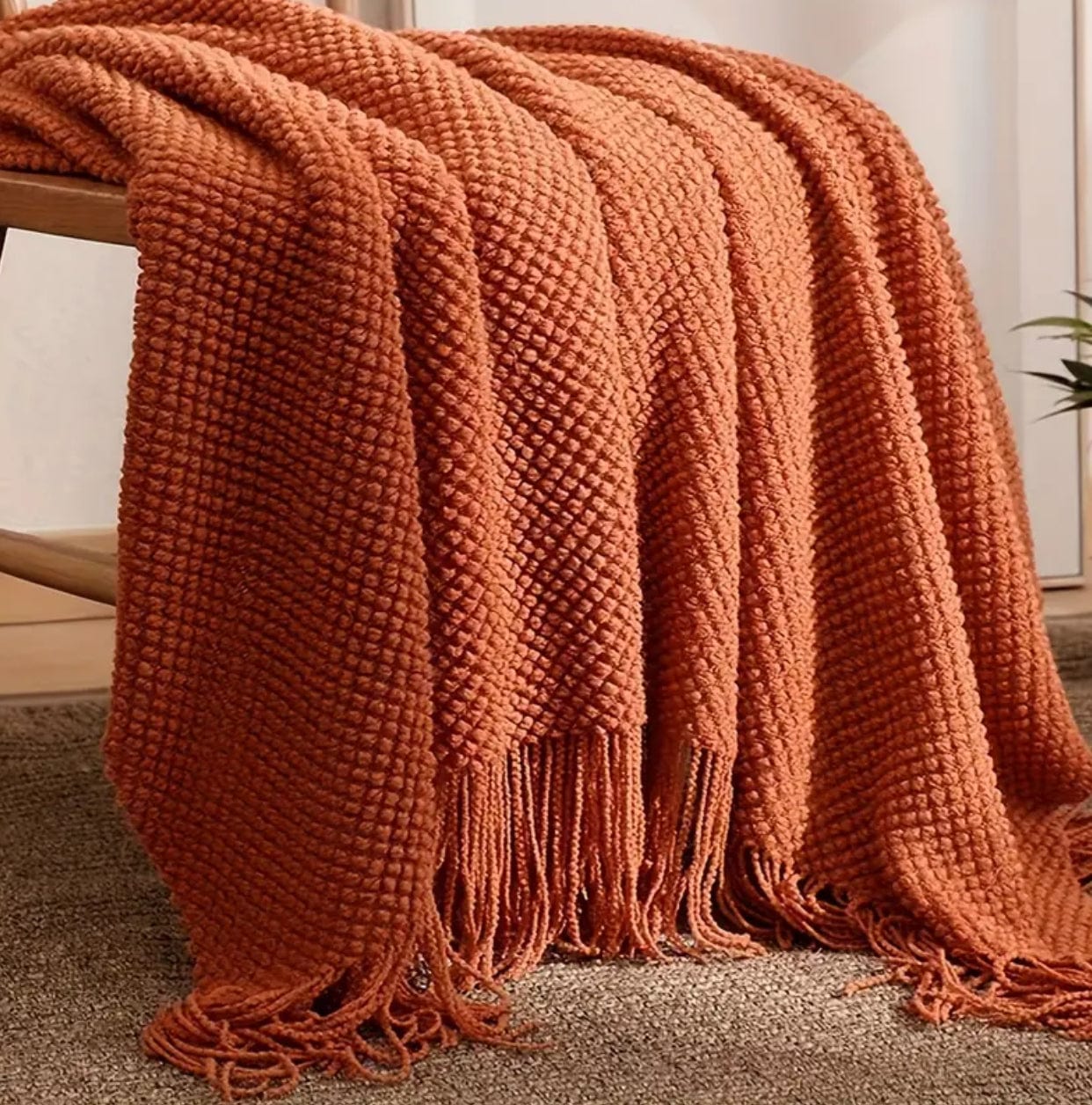 Orange Knitted Throw Blanket