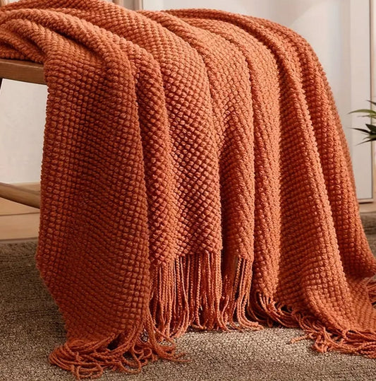 Orange Knitted Throw Blanket