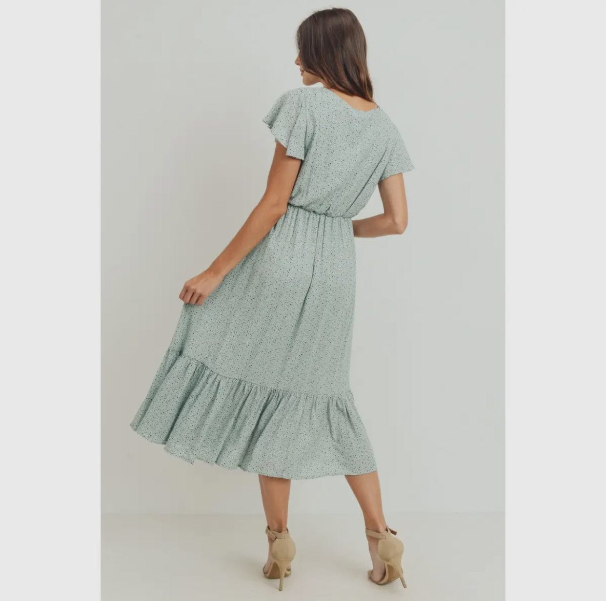Flutter Sleeve V-Neck Maternity Ruffle Midi Dress