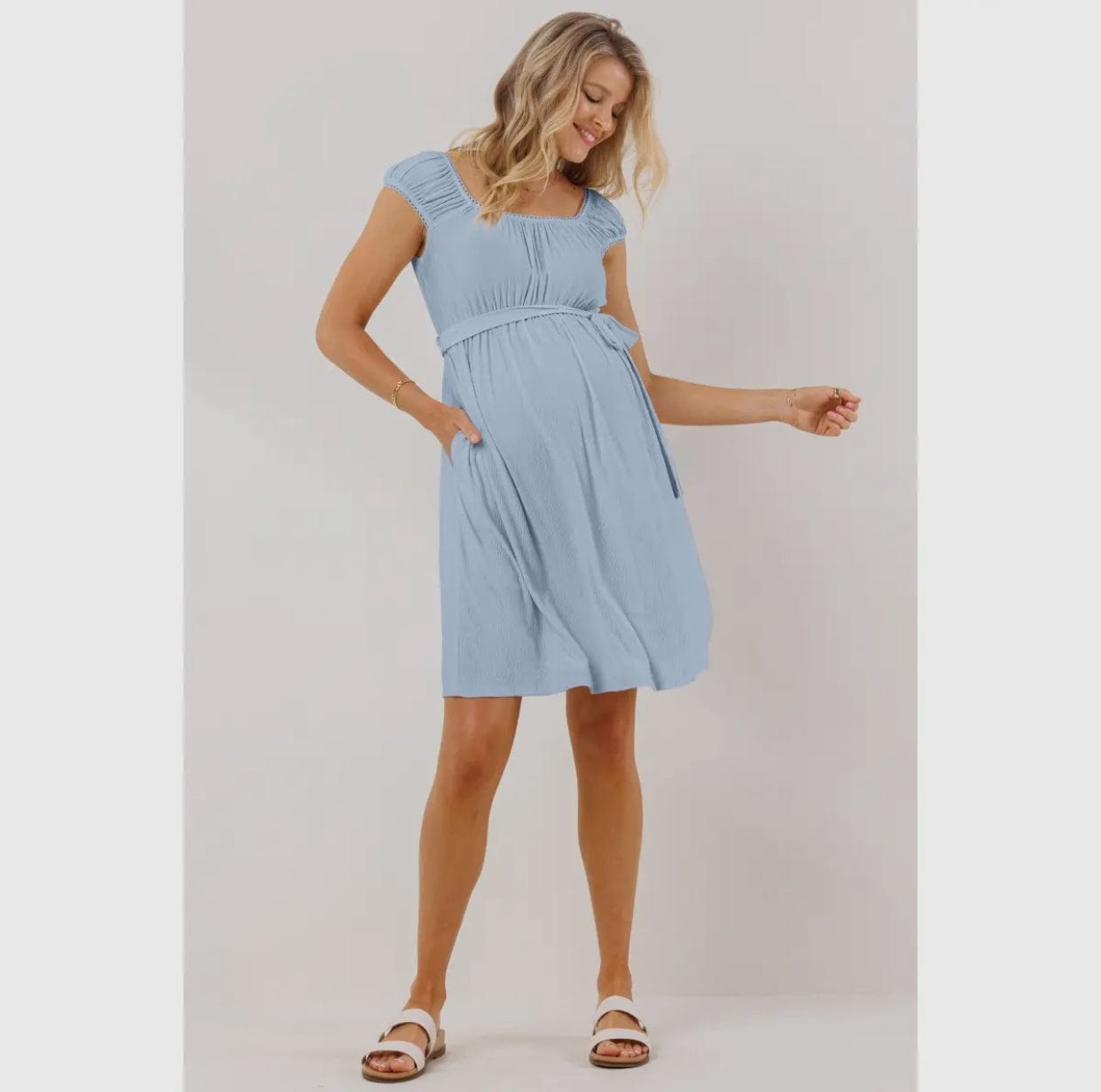 Cap Sleeve Babydoll Maternity Dress with Pockets