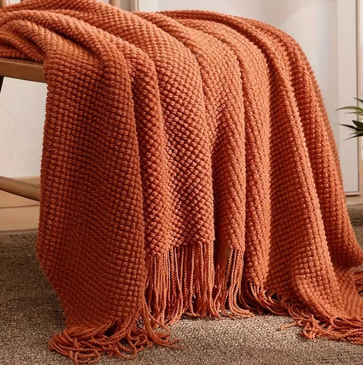 Orange Knitted Throw Blanket