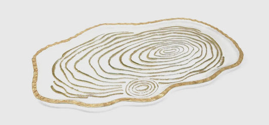 Glass Oval Shaped Gold Grained Tray