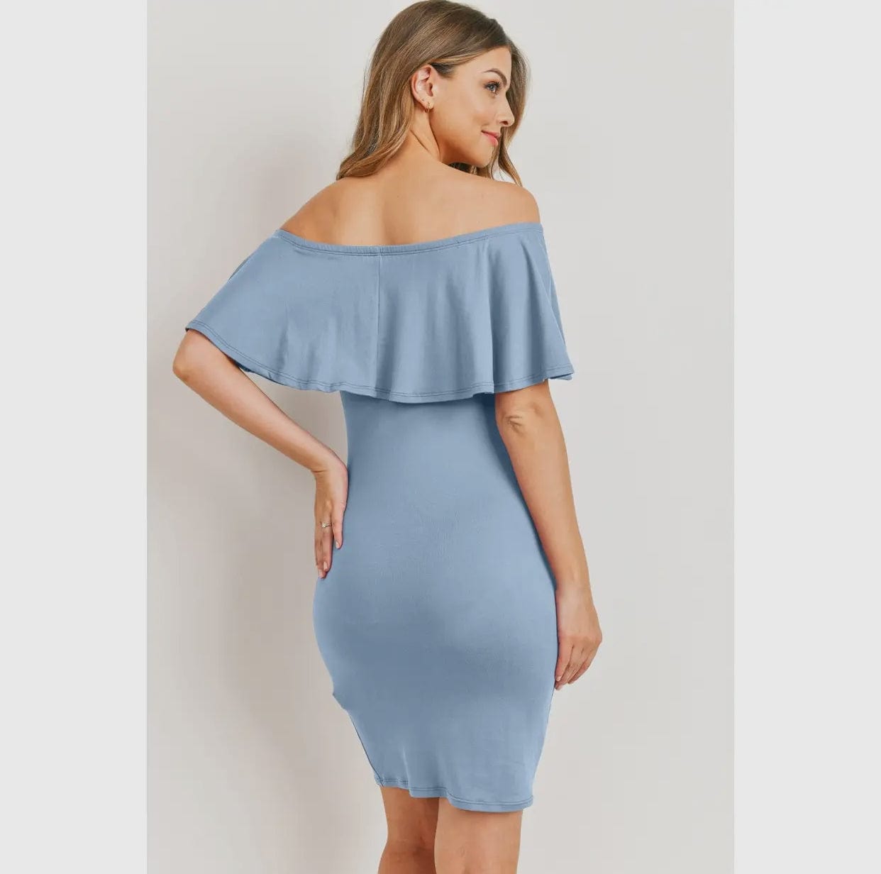 Mini-Ruffle Off-The-Shoulder Ruched Maternity Dress