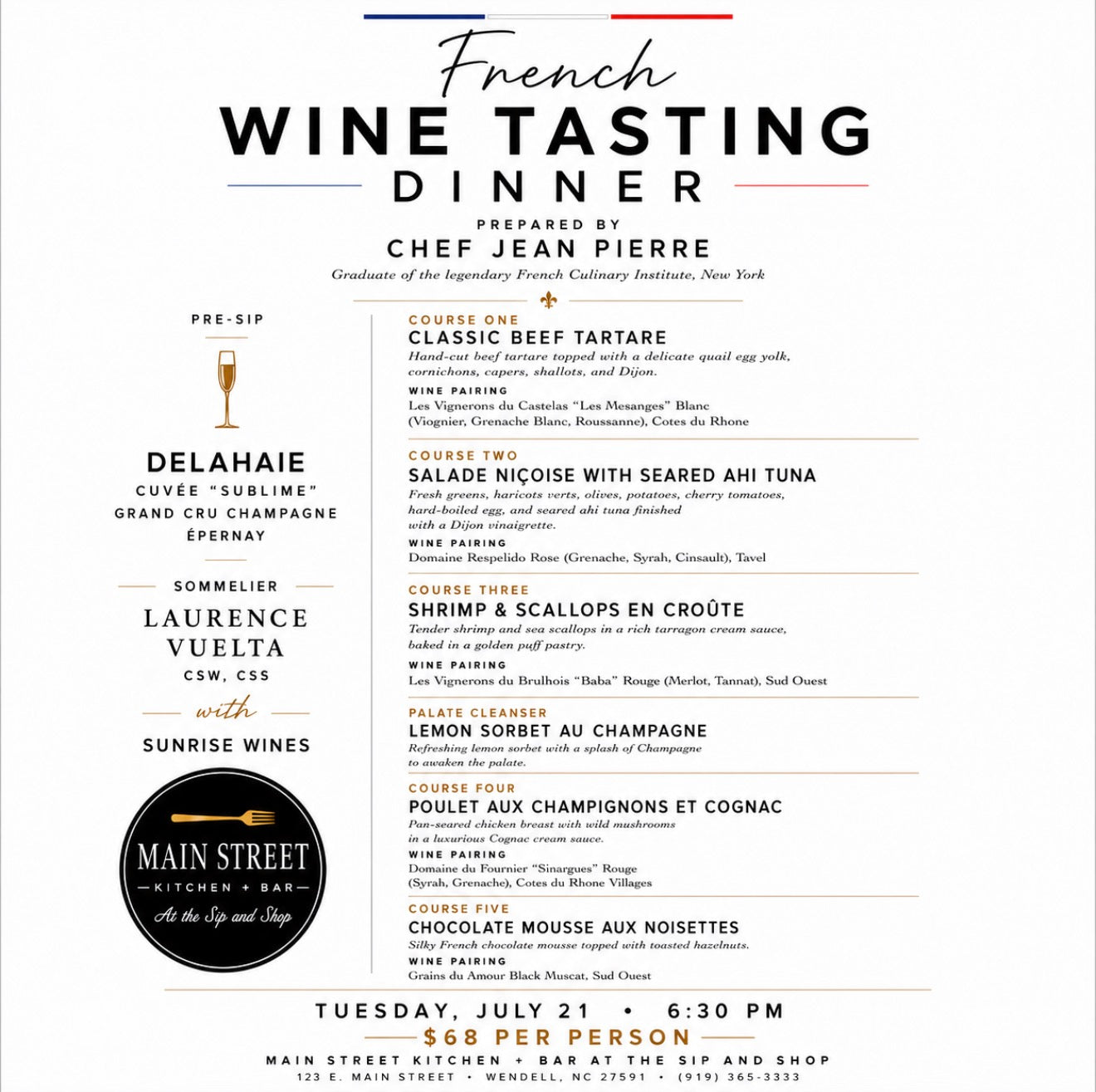 French Wine Dinner July 21