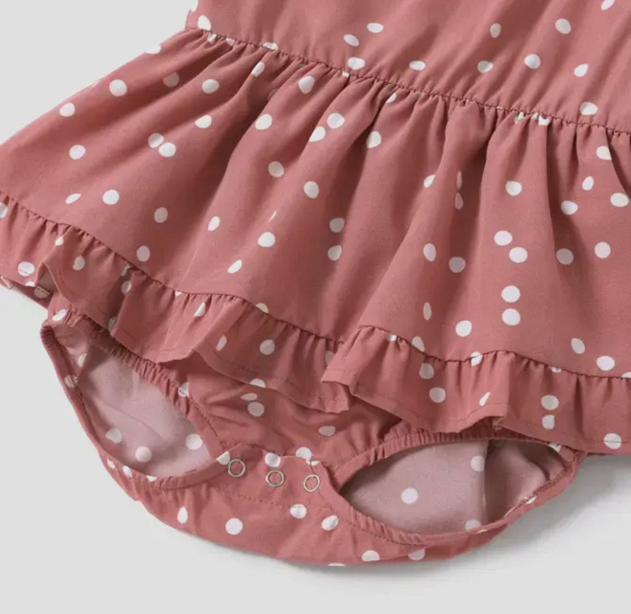 Pink Cross Wrap V-Neck Flutter-Sleeve Dress with Polka Dots