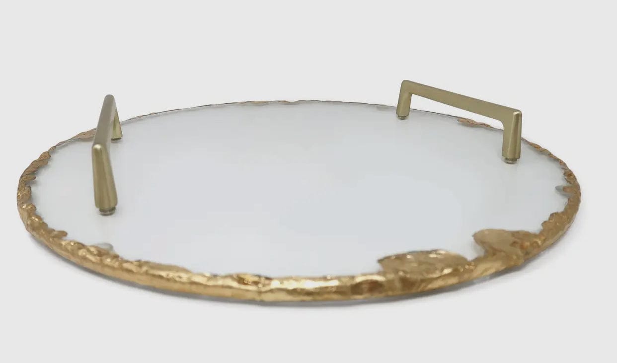 Round Glass Tray w/ Gold Rim and Handles