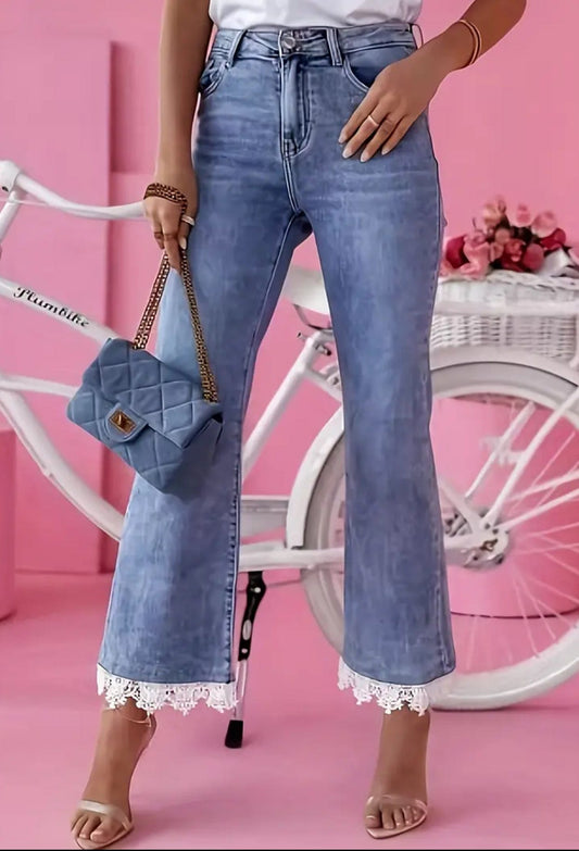 Stylish Lace-Trimmed Jeans
