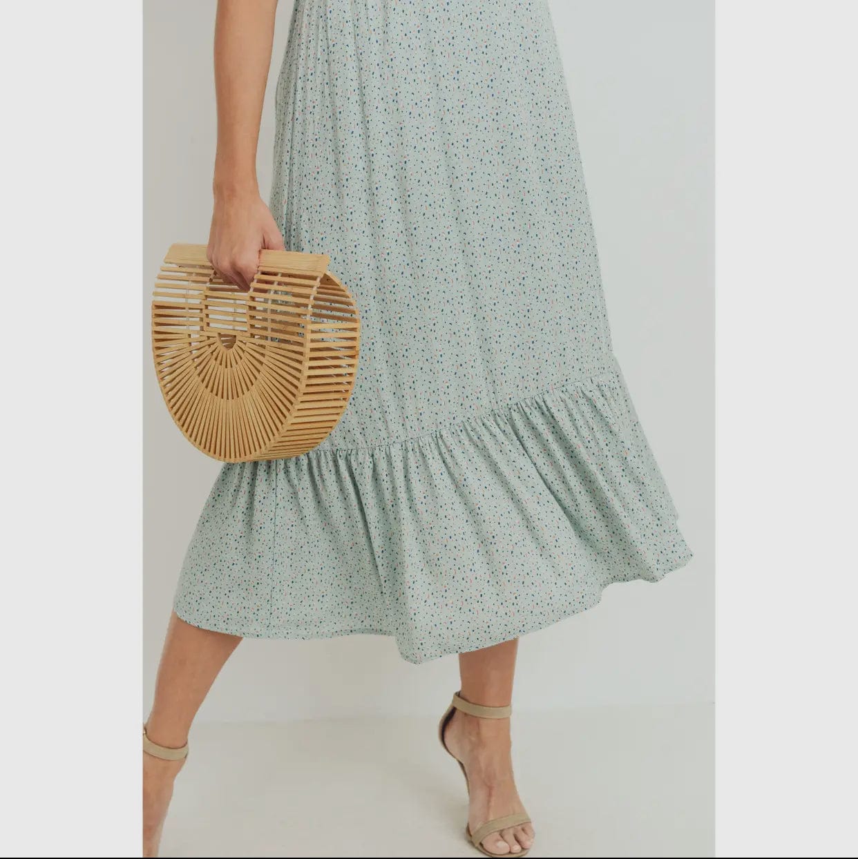 Flutter Sleeve V-Neck Maternity Ruffle Midi Dress