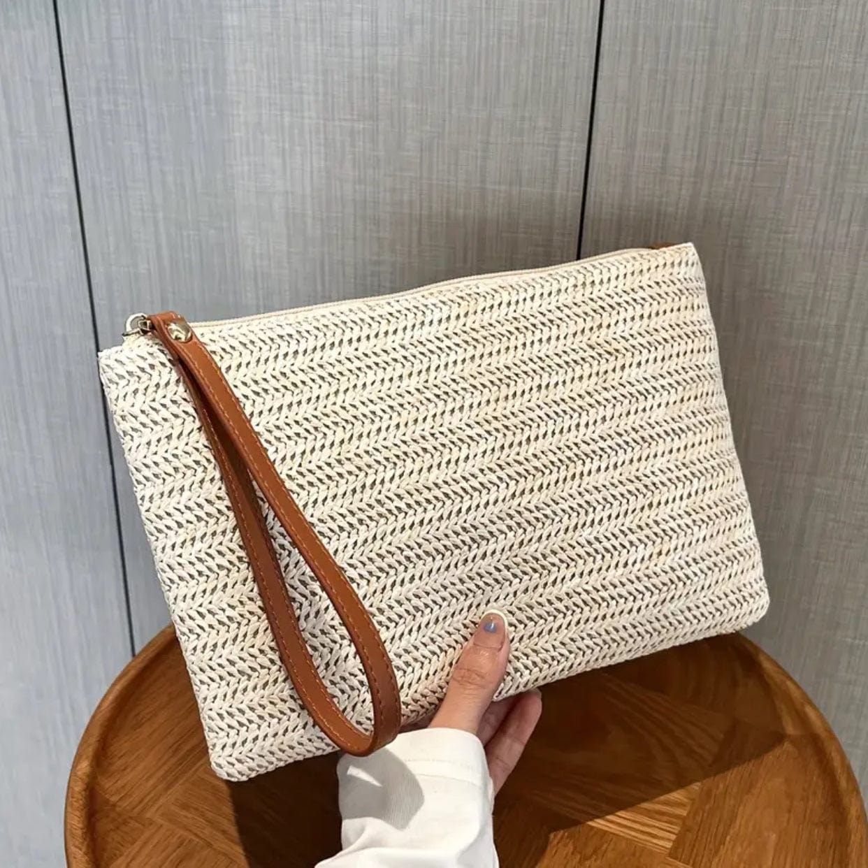 Straw Woven Clutch w/ Wrist Strap