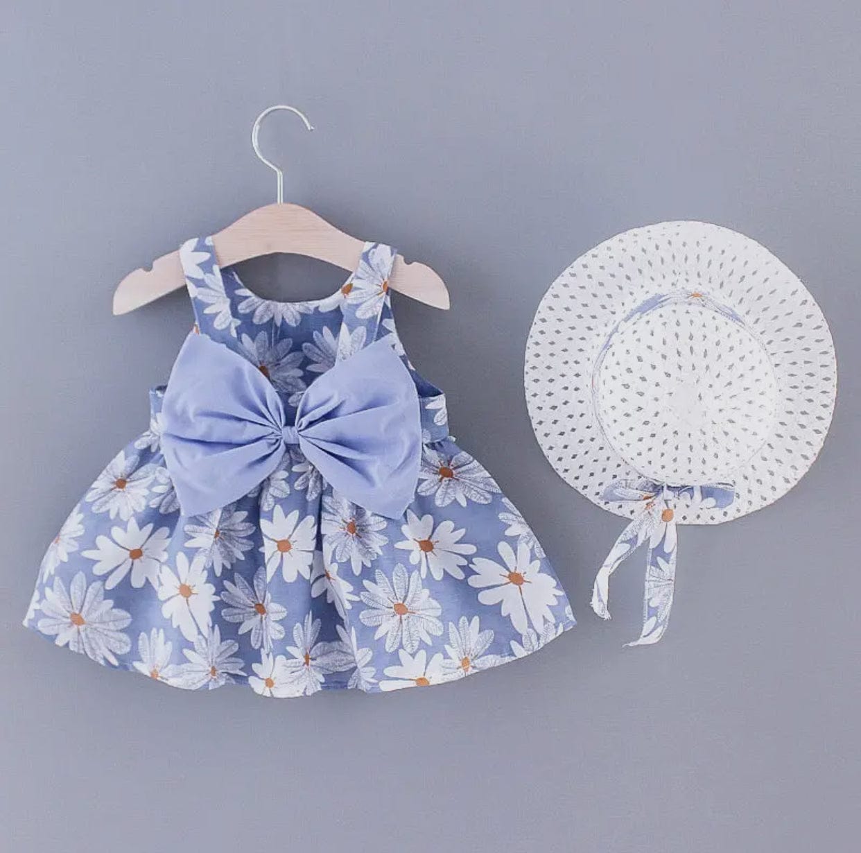 2pc Daisy Floral Tank Dress w/ Hat Set
