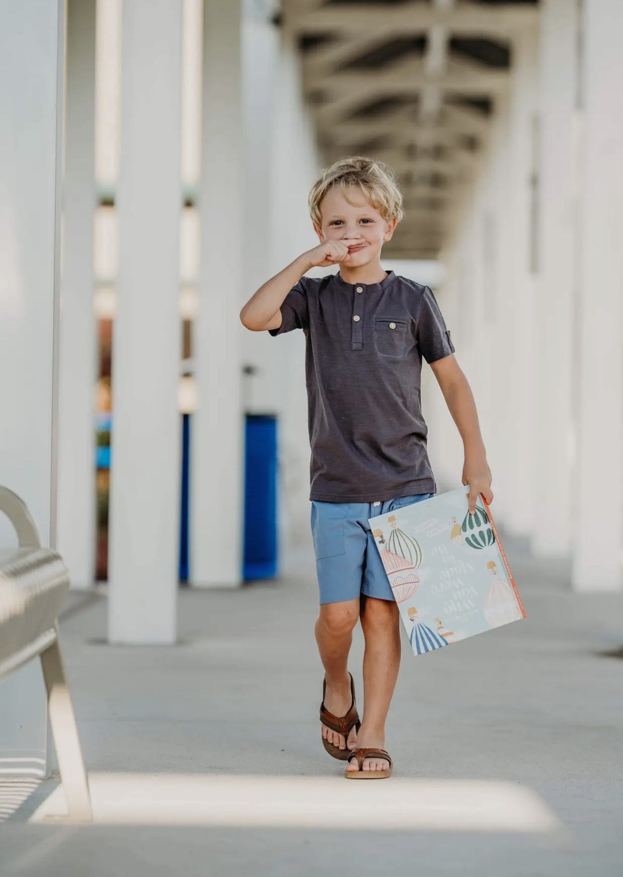 Boys Graphite Grey Tab Tee with Buttons - Sensory Friendly