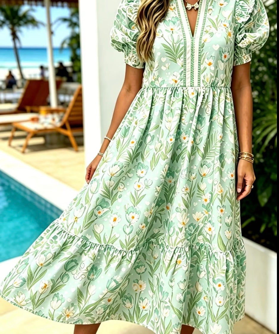 Floral Puffed Sleeve Dress