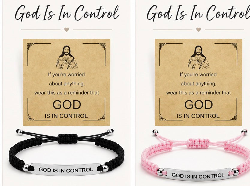 God is in Control Pink/Black Bracelet