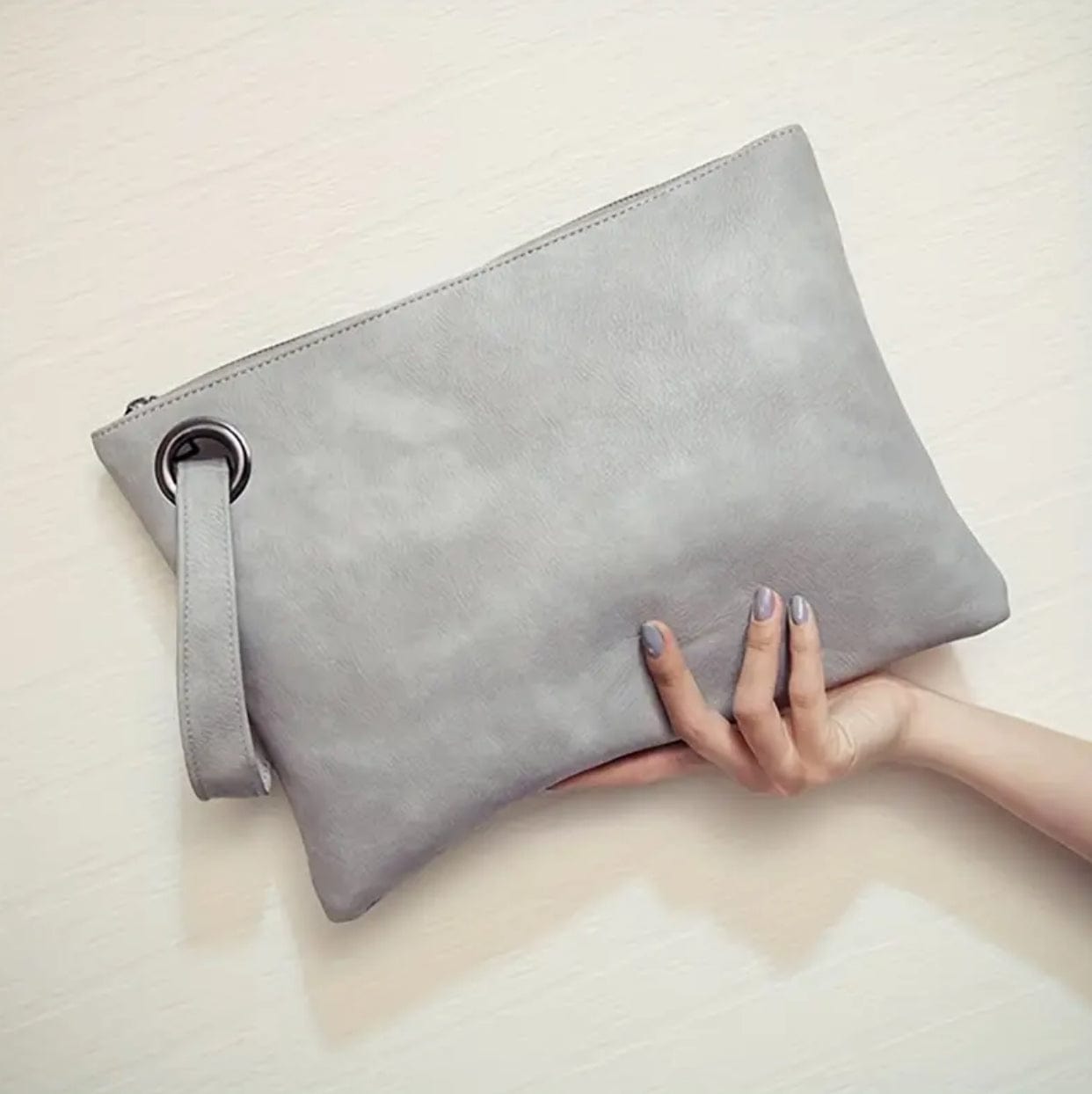 Trendy PU Leather Large Clutch w/Wrist Strap
