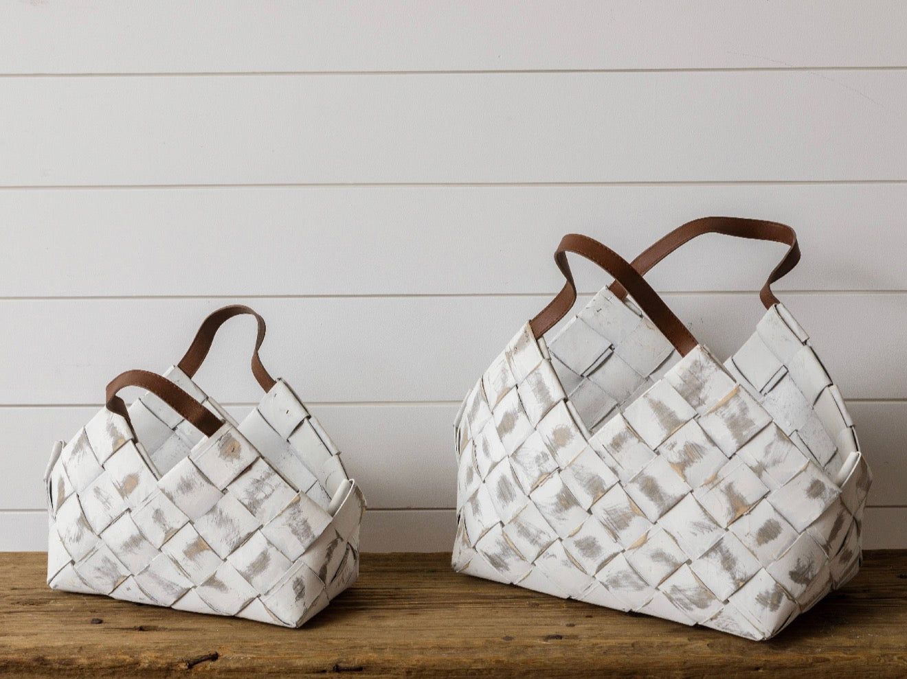 Large White Chipwood with leather handles