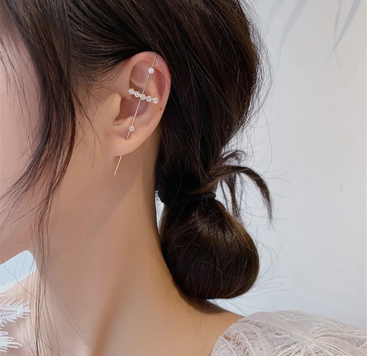 Rhodium Pull-Through Climber Crawler Earring w/ Swarovski Crystals